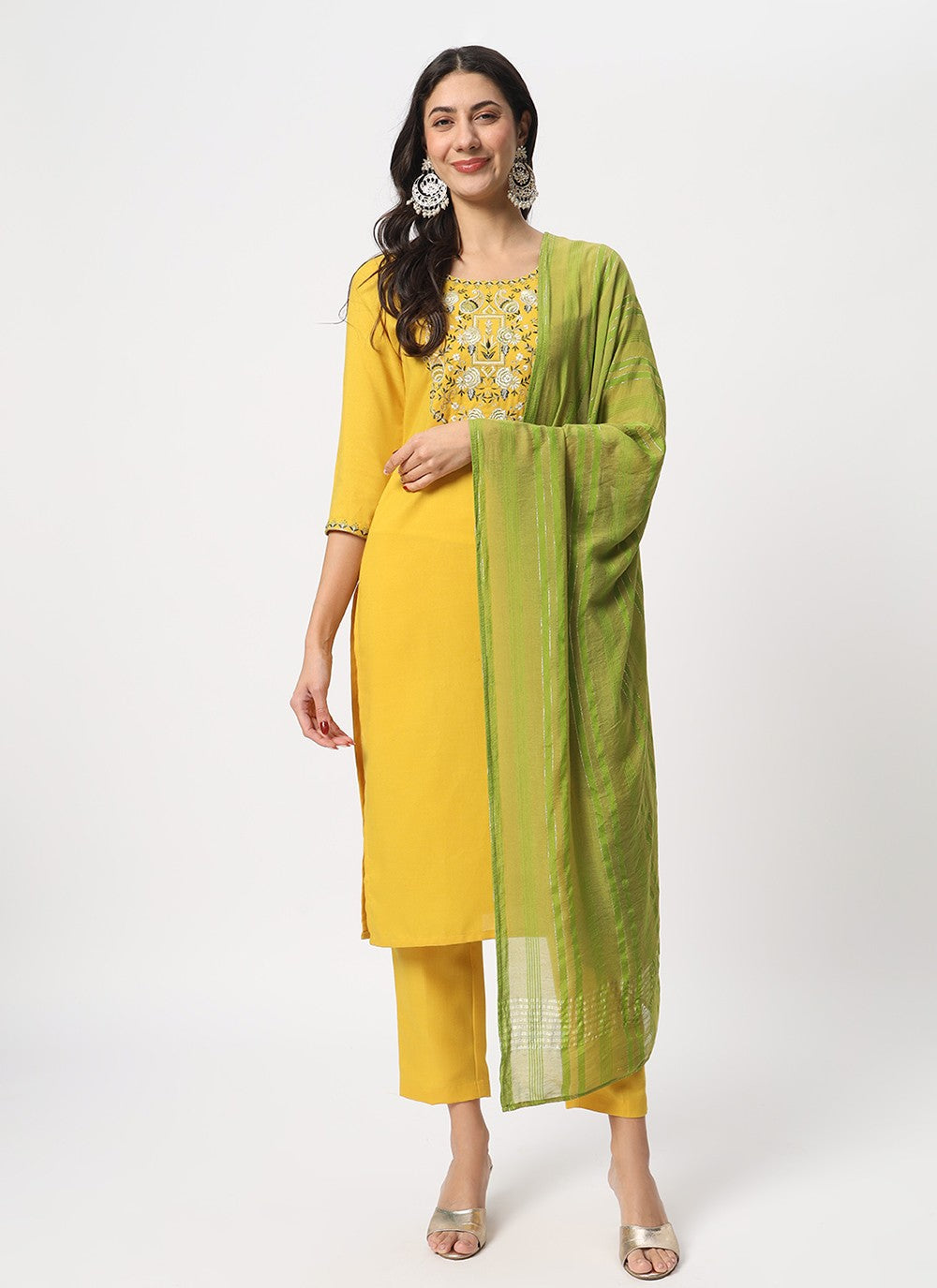 Embroidered Cotton Pant Style Suit - T4519