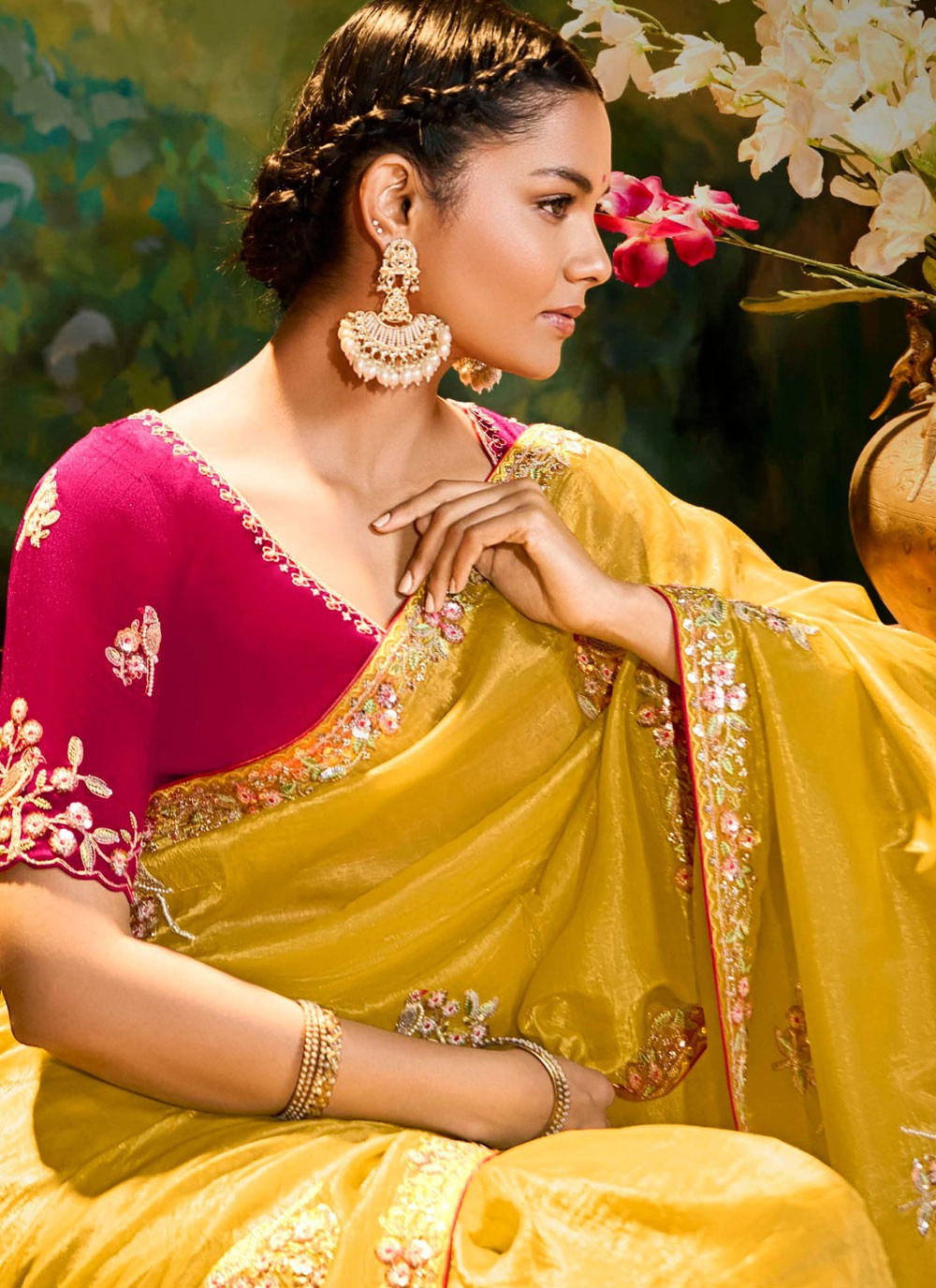 Embroidered Fancy Fabric Yellow Designer Saree S15258