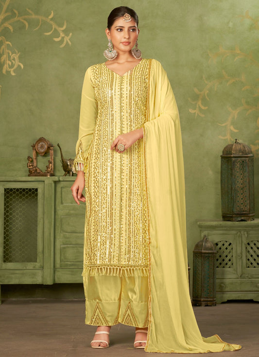 Salwar Suit Embroidered Yellow Georgette T5095
