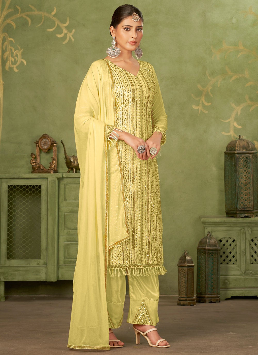 Salwar Suit Embroidered Yellow Georgette T5095