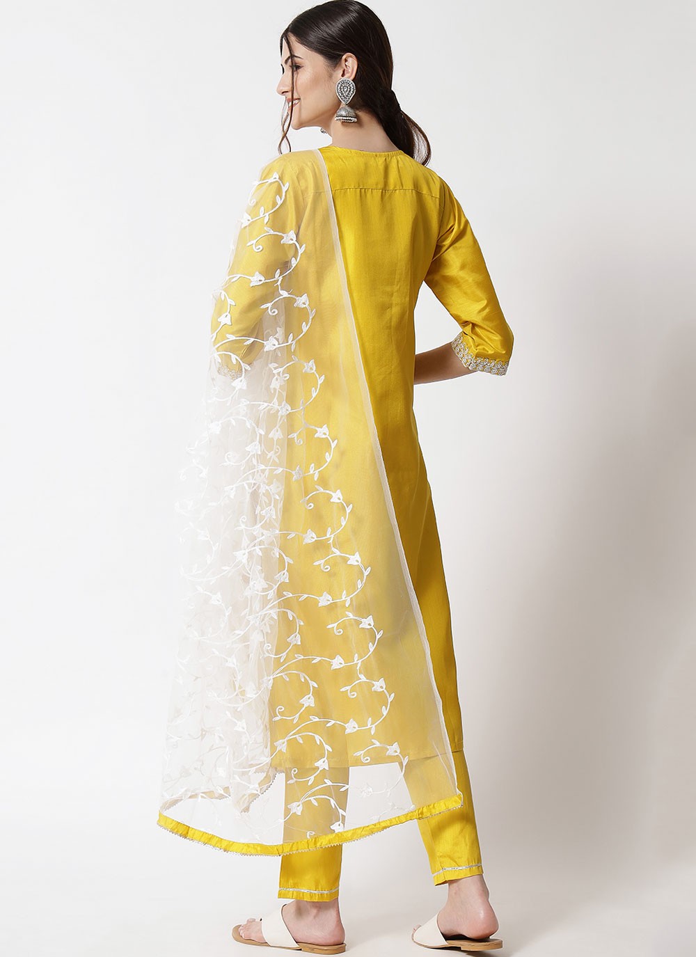 Pant Style Suit Embroidered Yellow T7102