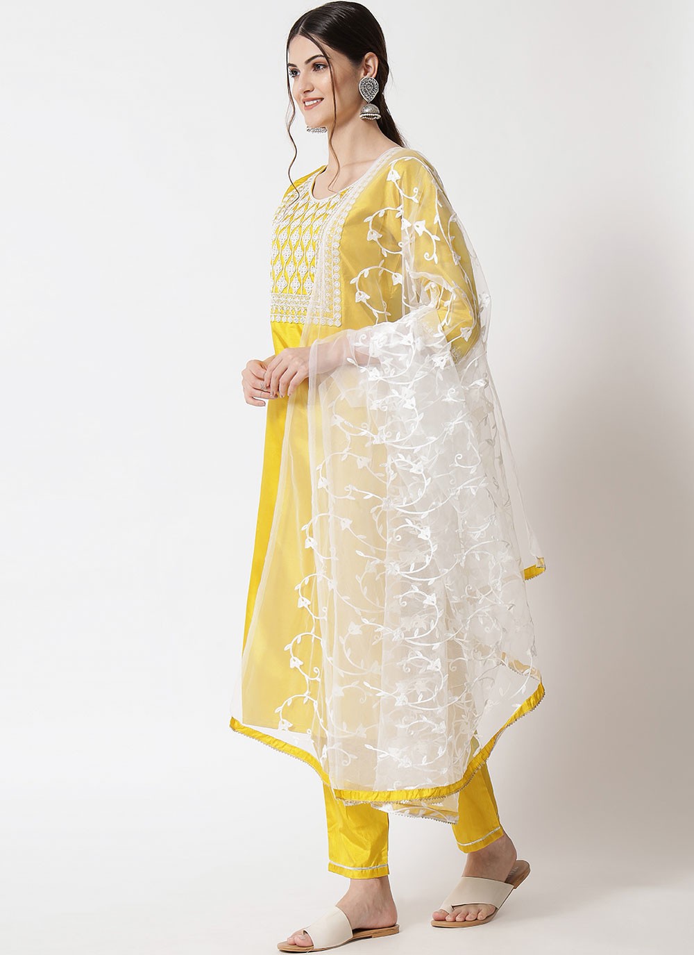 Pant Style Suit Embroidered Yellow T7102
