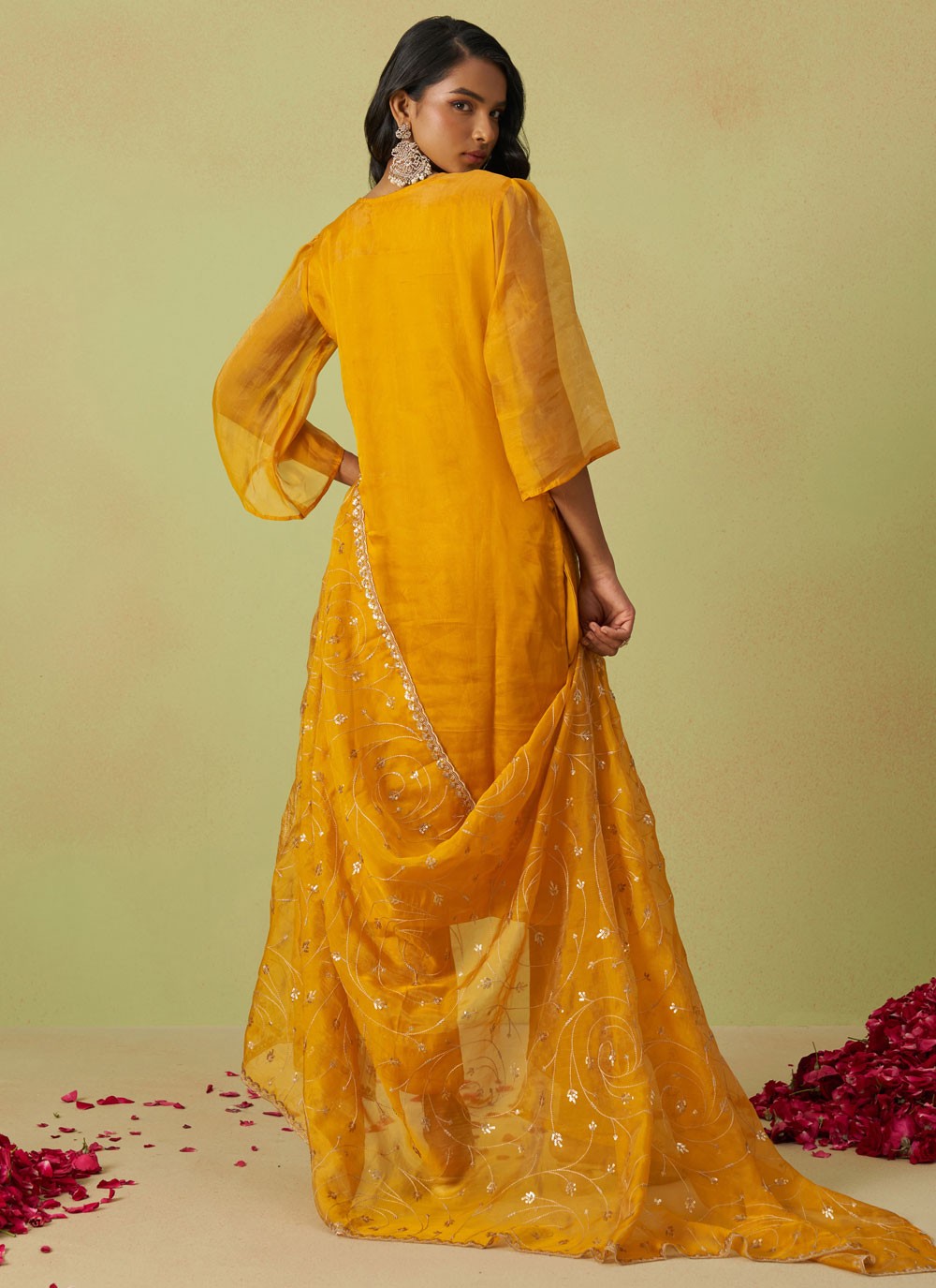 Salwar Suit Embroidered Yellow Organza T5547