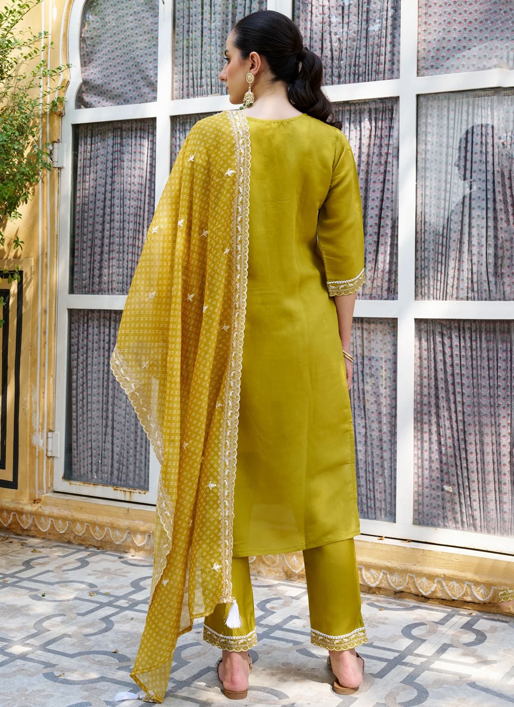 Pant Style Suit Embroidered Yellow T6987
