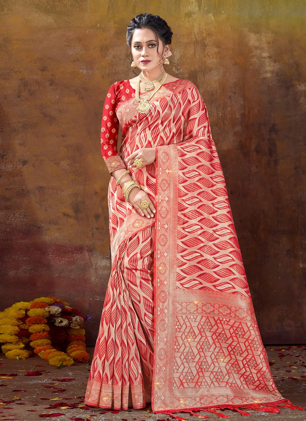 Contemporary Fancy Work Organza Saree - S3044