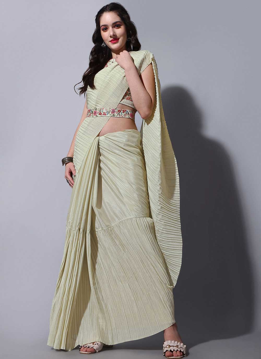 Trendy Fancy Work Chinon Saree - S2445