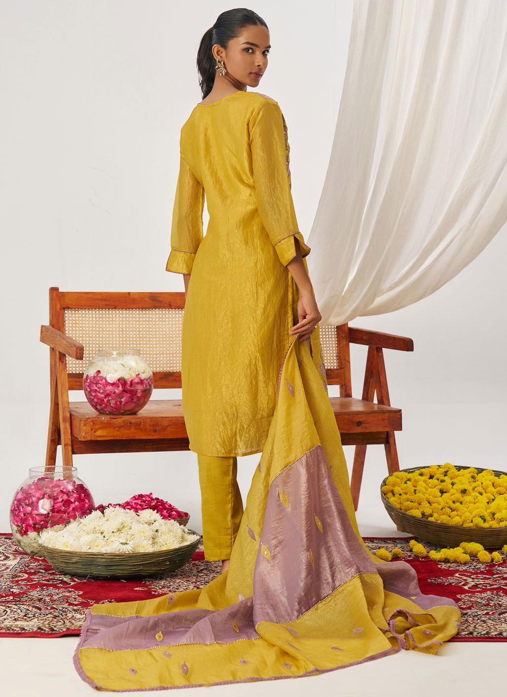 Pant Style Suit Embroidered, Fancy Work, Mirror Mauve T8234