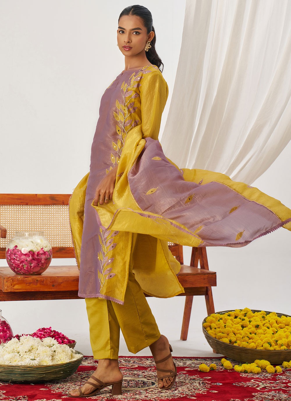 Pant Style Suit Embroidered, Fancy Work, Mirror Mauve T8234