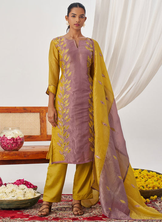 Pant Style Suit Embroidered, Fancy Work, Mirror Mauve T8234