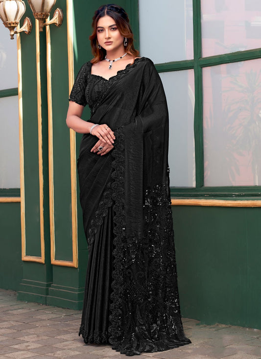 Beads Fancy Fabric Black Saree S14066