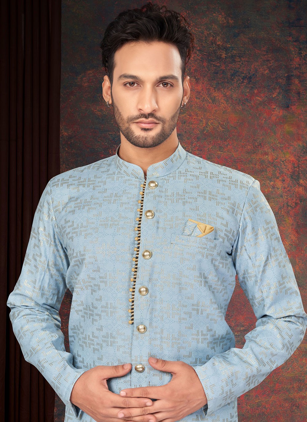 Fancy Work Fancy Fabric Blue Indo Western - M7201