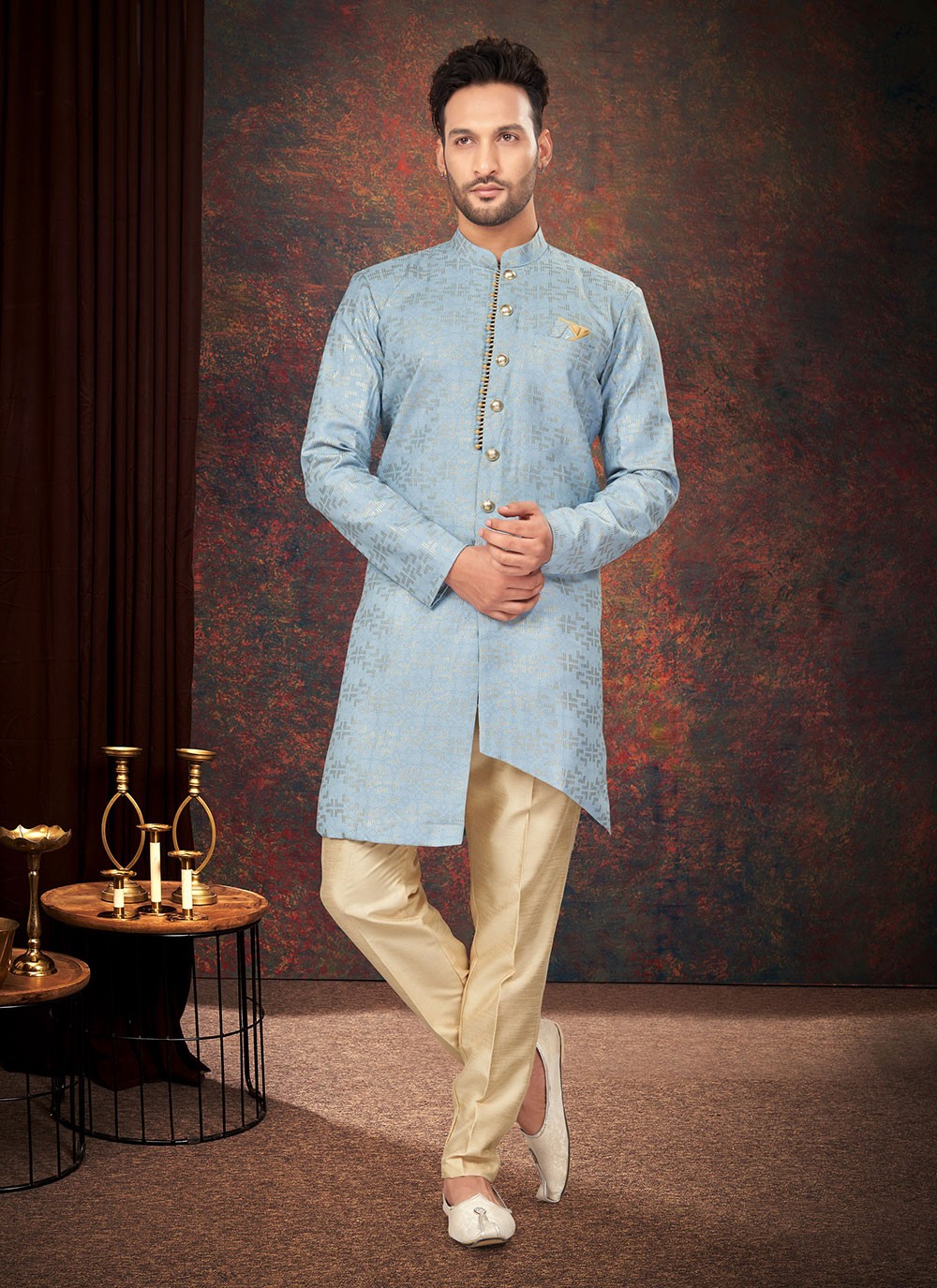 Fancy Work Fancy Fabric Blue Indo Western - M7201