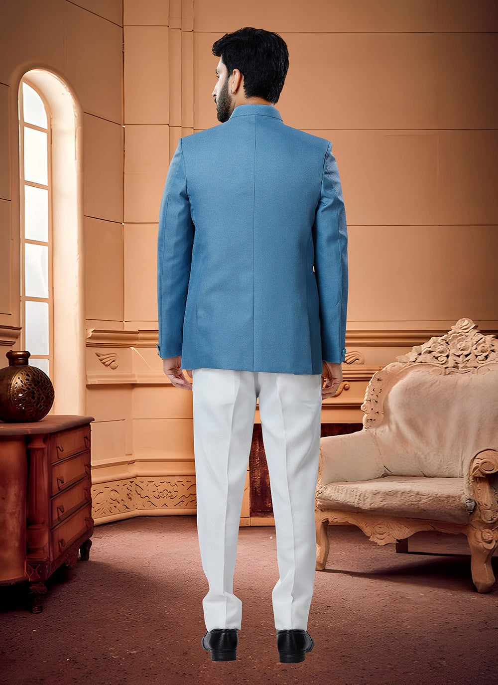 Buttons Fancy Fabric Blue Jodhpuri Suit - M4332