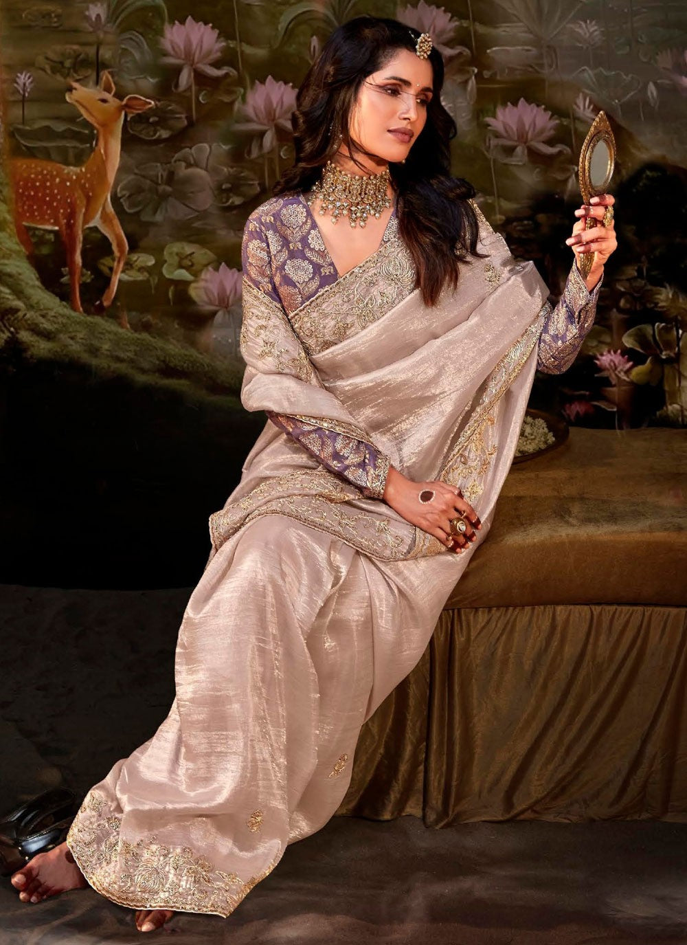 Shaded Border Work Fancy Fabric Saree - S7643