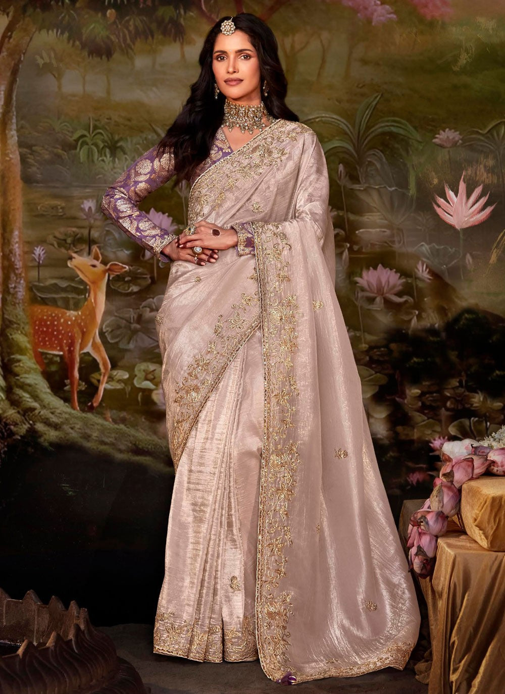 Shaded Border Work Fancy Fabric Saree - S7643