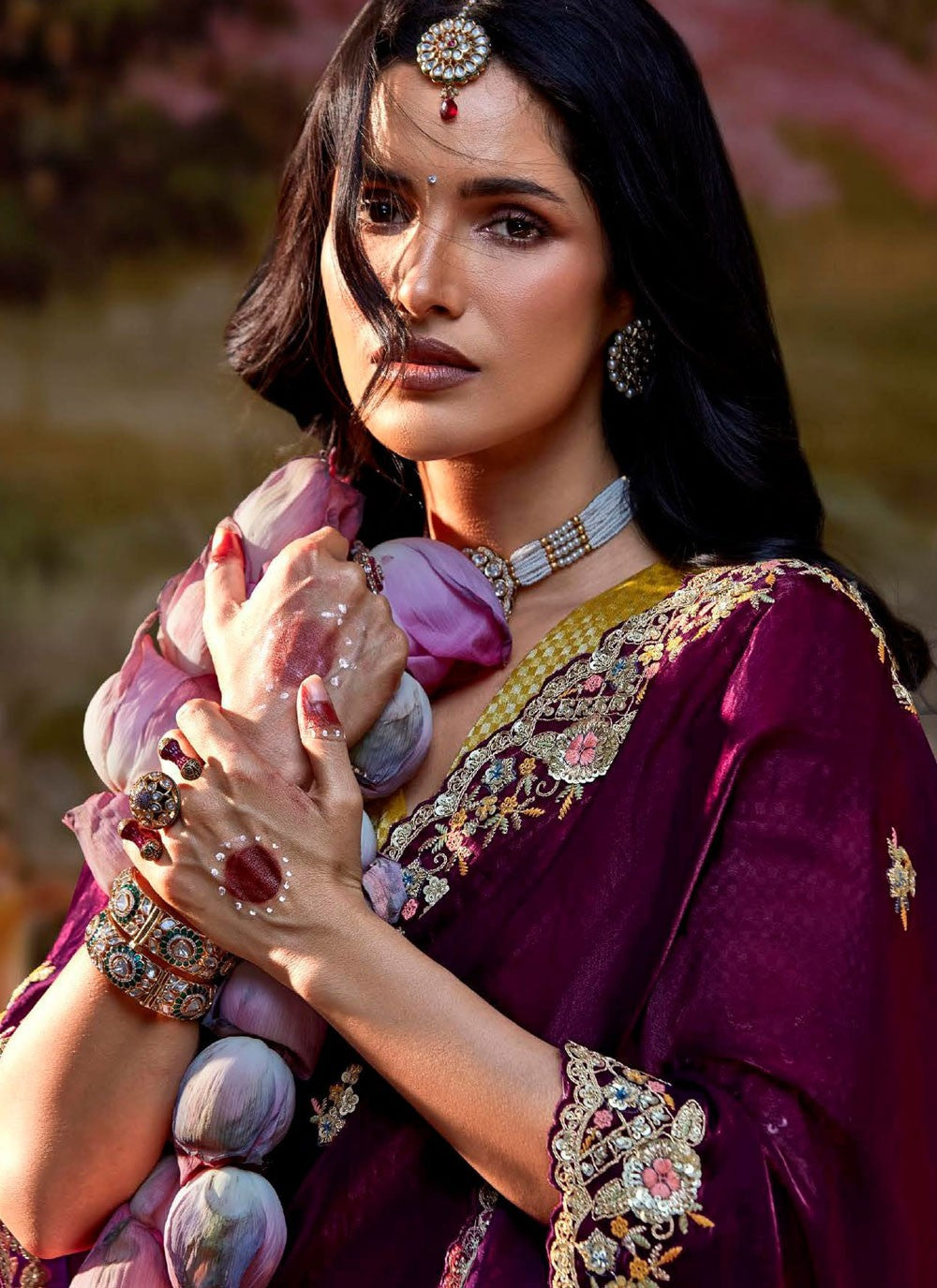 Shaded Border Work Fancy Fabric Saree - S7643