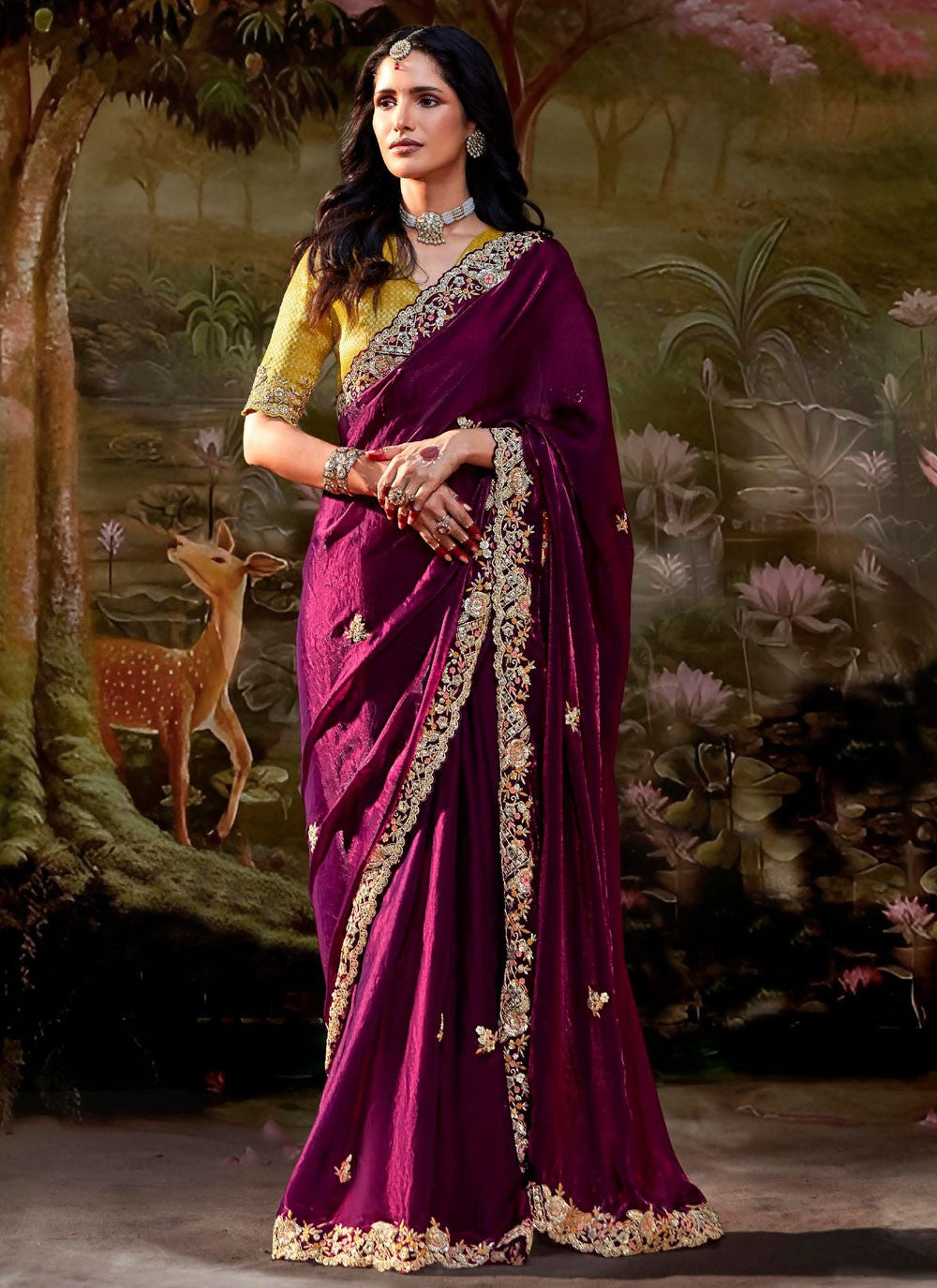 Shaded Border Work Fancy Fabric Saree - S7643