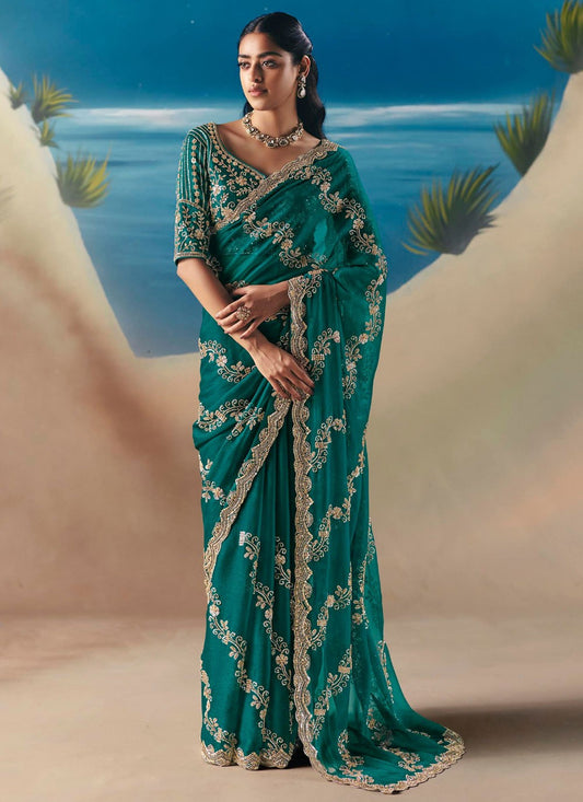 Rama Fancy Fabric Trendy Saree Embroidered, Sequins S20190