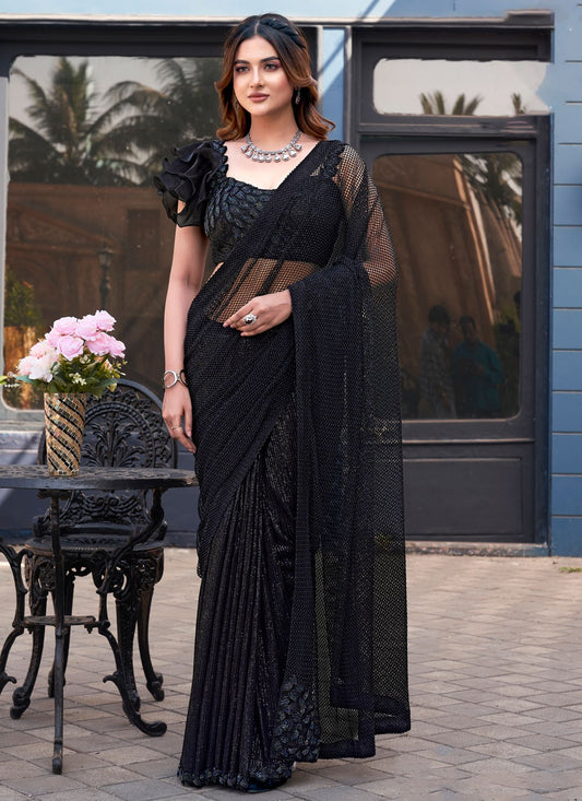 Beads Fancy Fabric Black Saree S14064