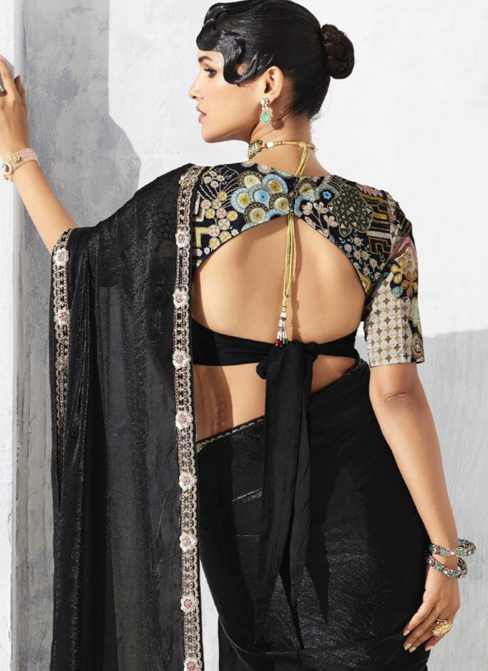 Black Fancy Fabric Classic Saree Border Work, Embroidered S19801