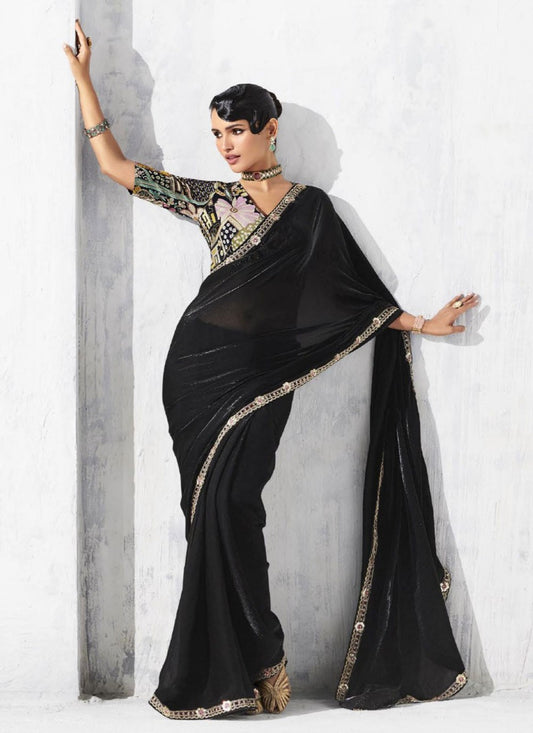 Black Fancy Fabric Classic Saree Border Work, Embroidered S19801