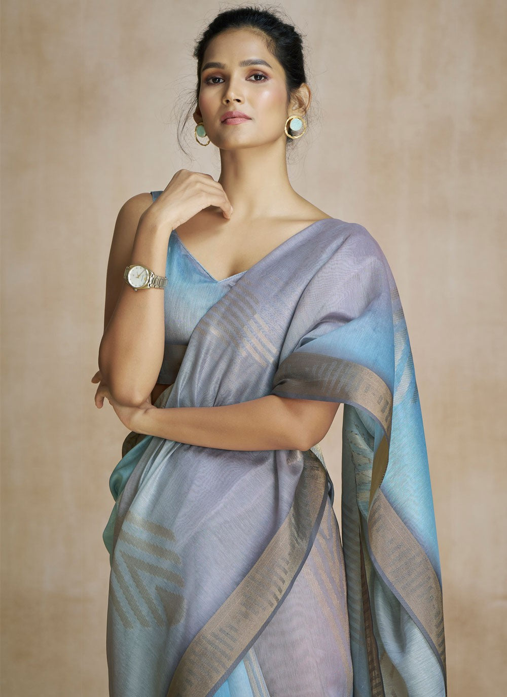 Classic Digital Print Fancy Fabric Saree - S8584