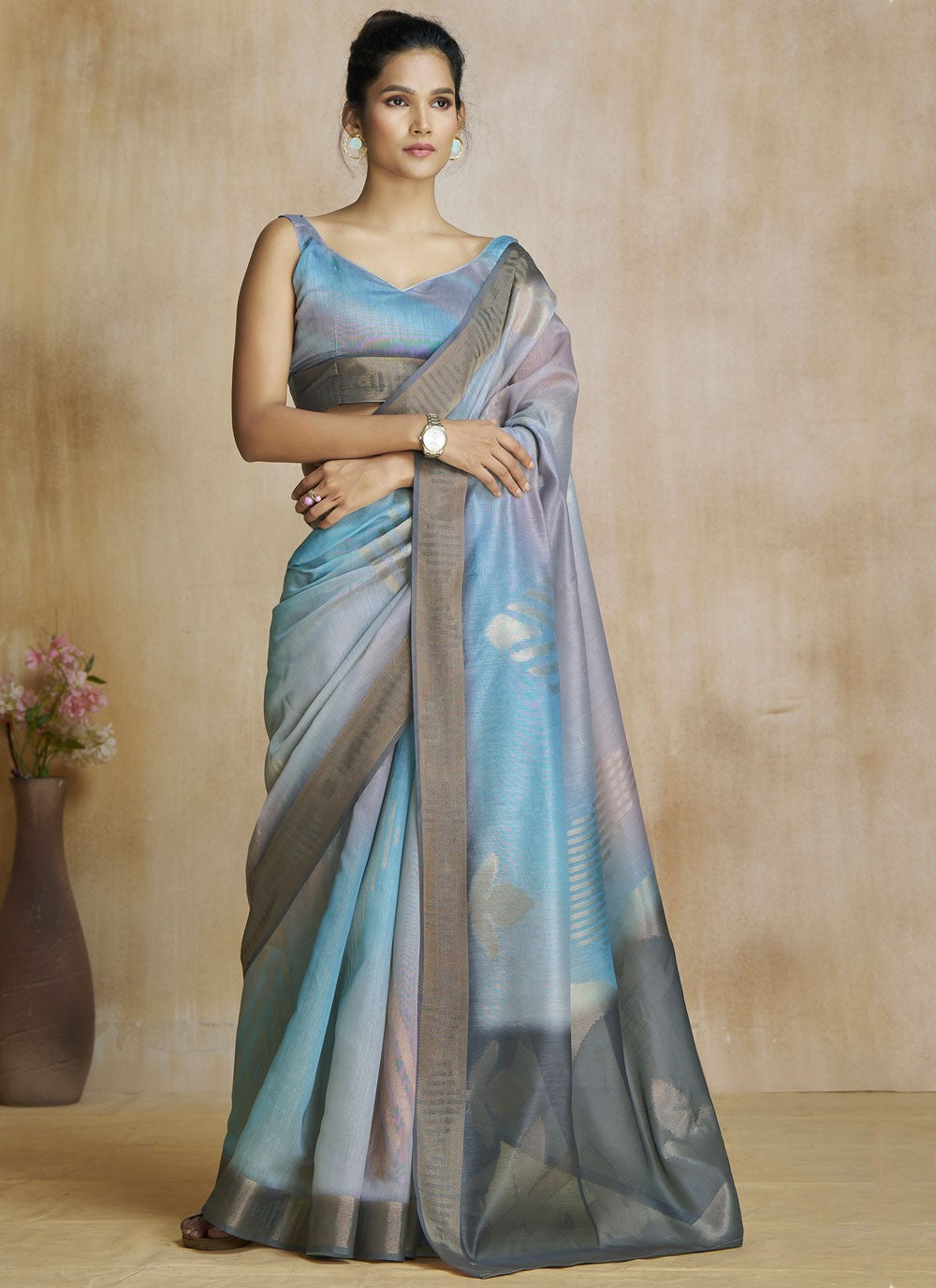 Classic Digital Print Fancy Fabric Saree - S8584