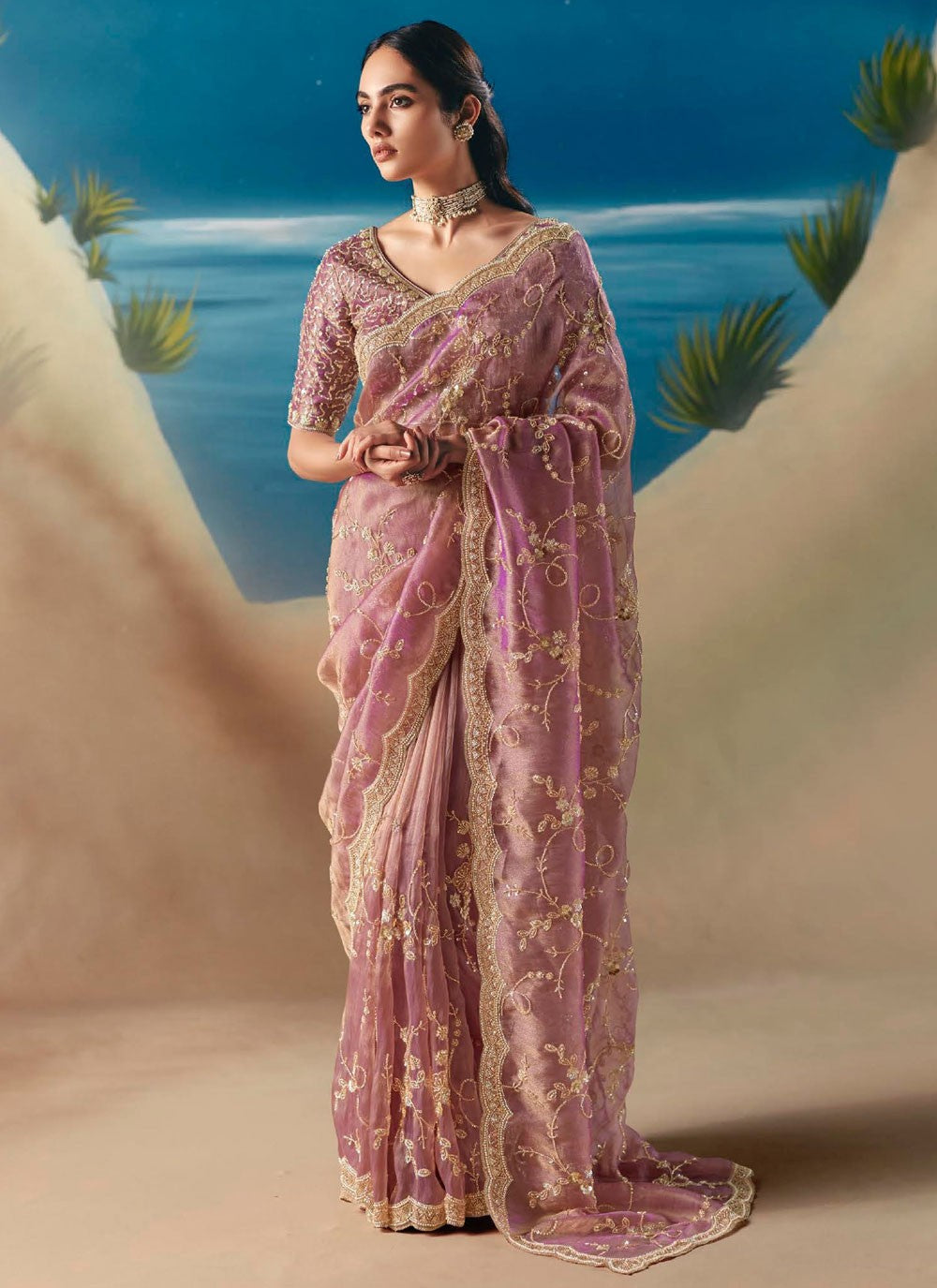 Pink Fancy Fabric Classic Saree Embroidered, Sequins S20188