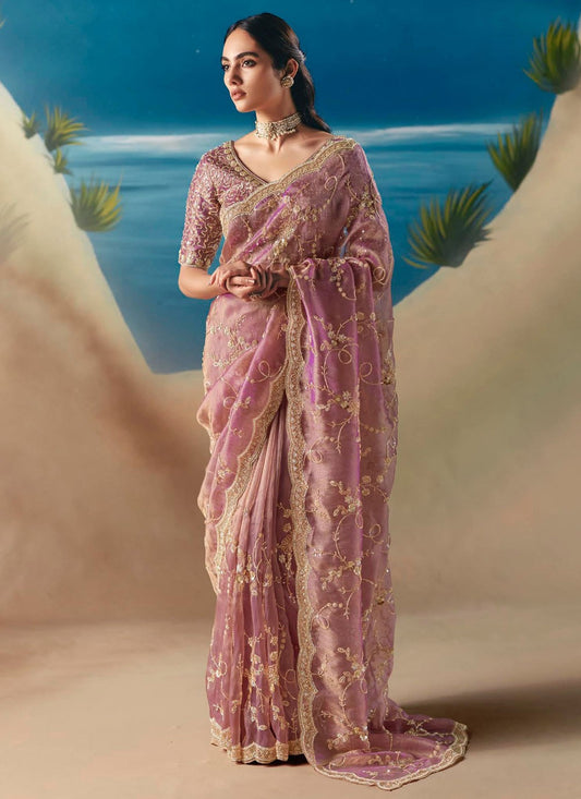 Pink Fancy Fabric Classic Saree Embroidered, Sequins S20188