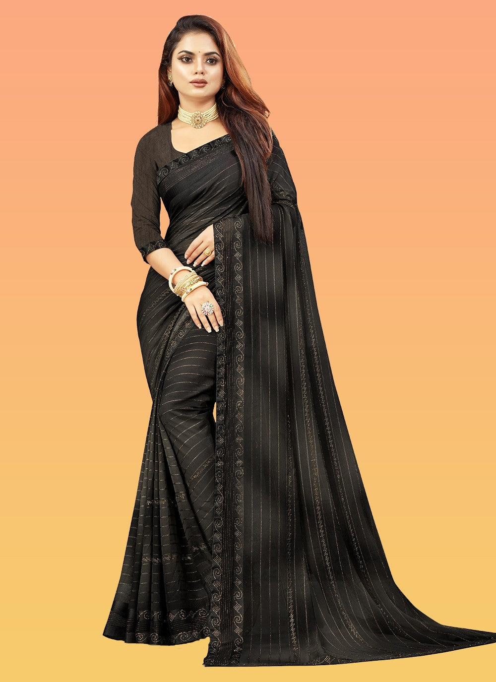 Trendy Stones Fancy Fabric Saree - S3429