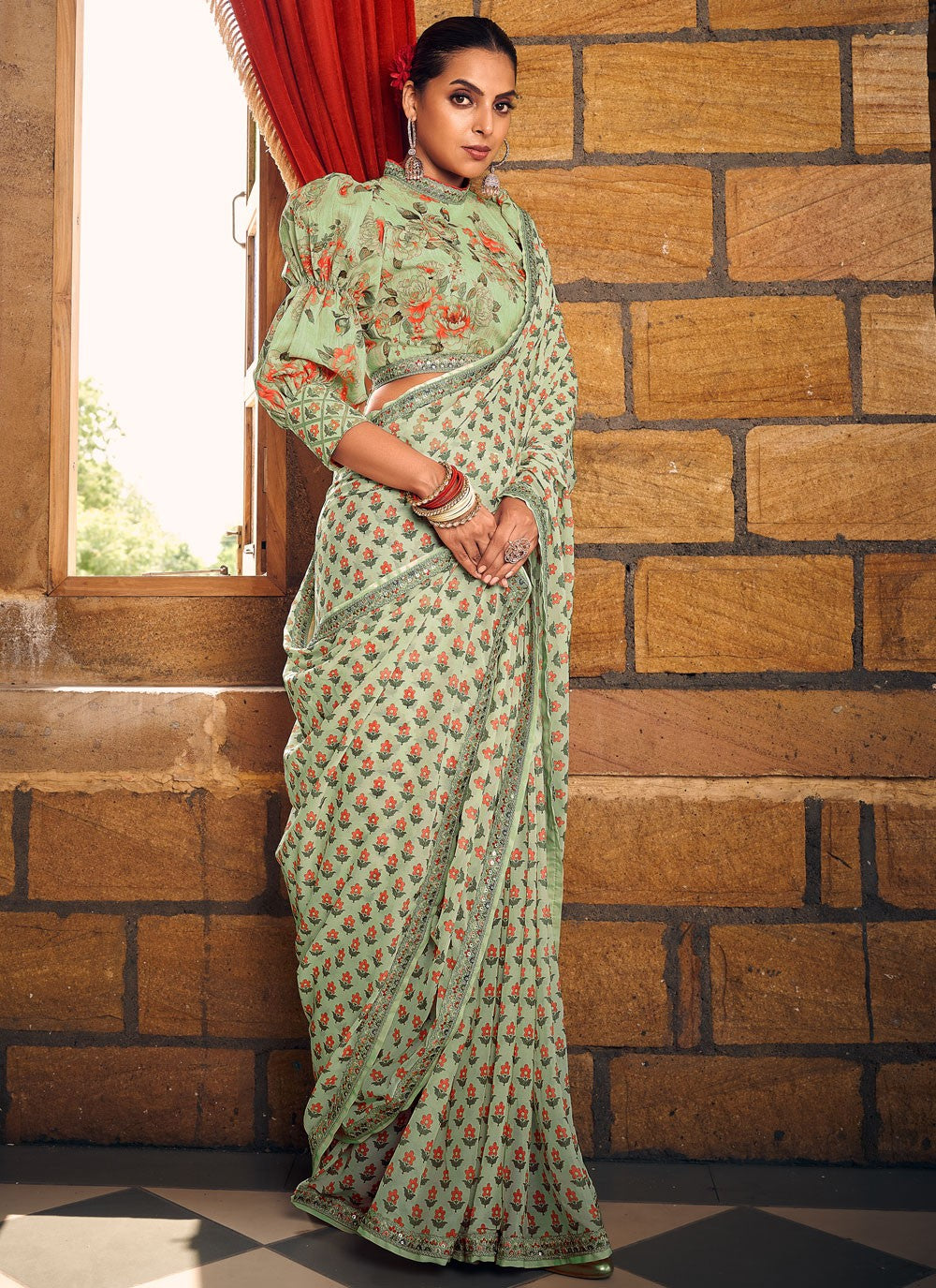 Designer Digital Print Fancy Fabric Saree - S8723