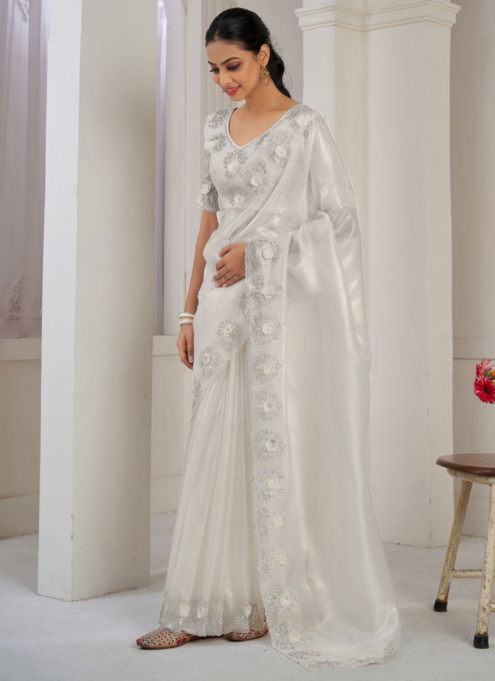 Cutdana, Sequins, Swarovski Fancy Fabric Saree - S11581