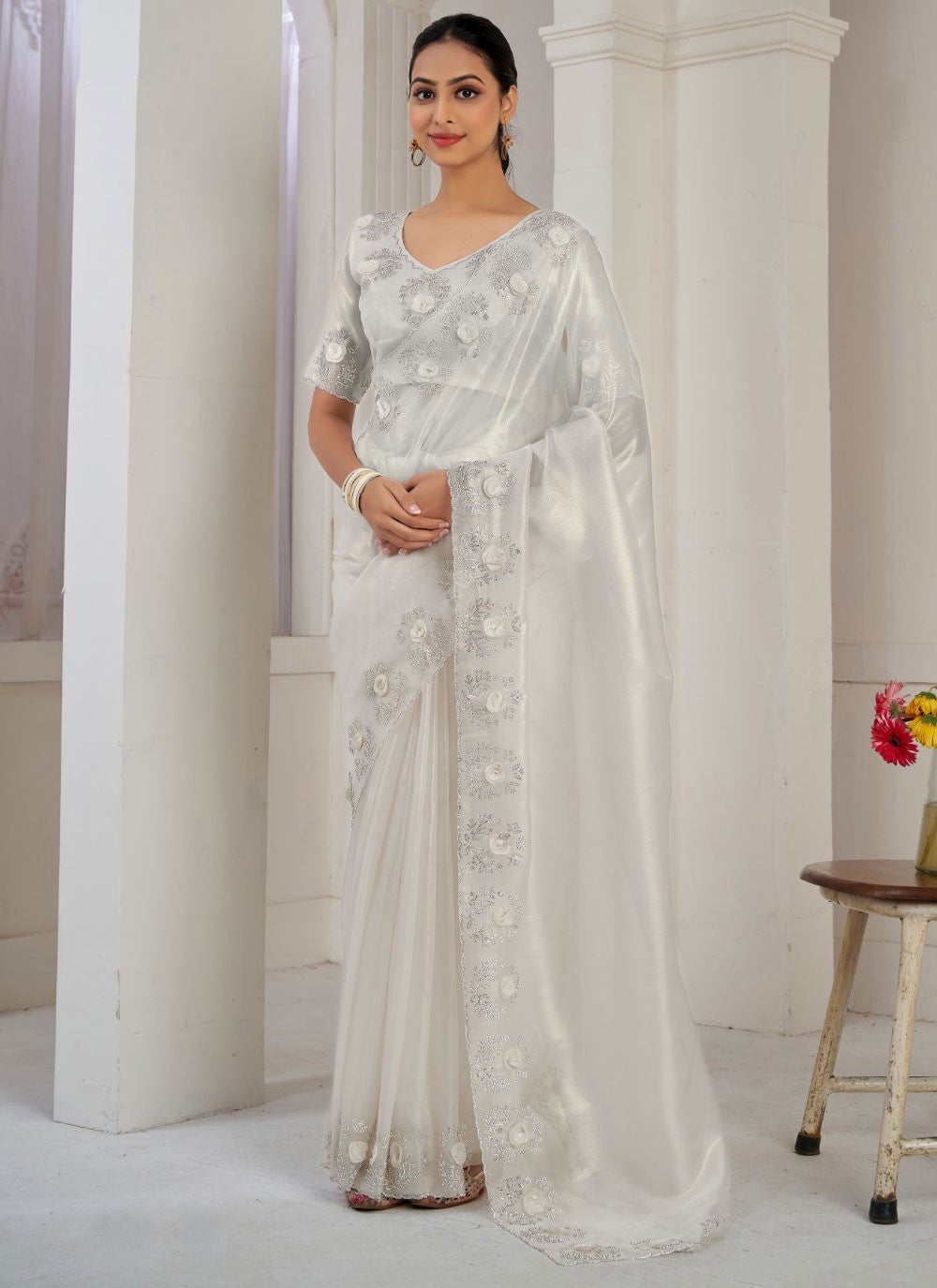 Cutdana, Sequins, Swarovski Fancy Fabric Saree - S11581