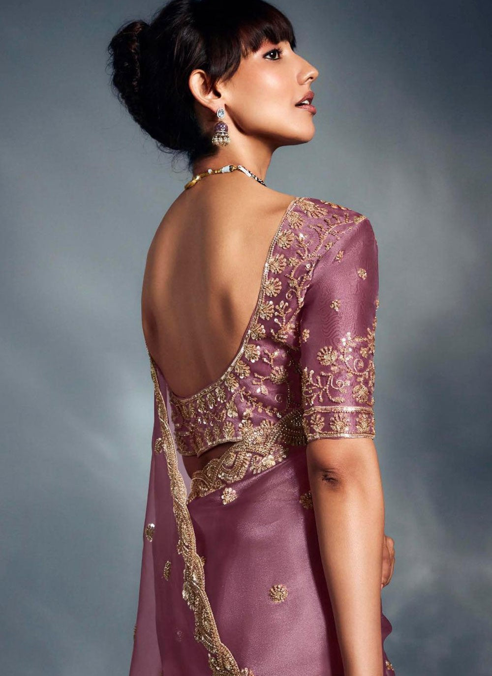 Purple Fancy Fabric Contemporary Saree Cut Work, Cutdana, Khatli Work, Sequins, Thread, Zari S19064