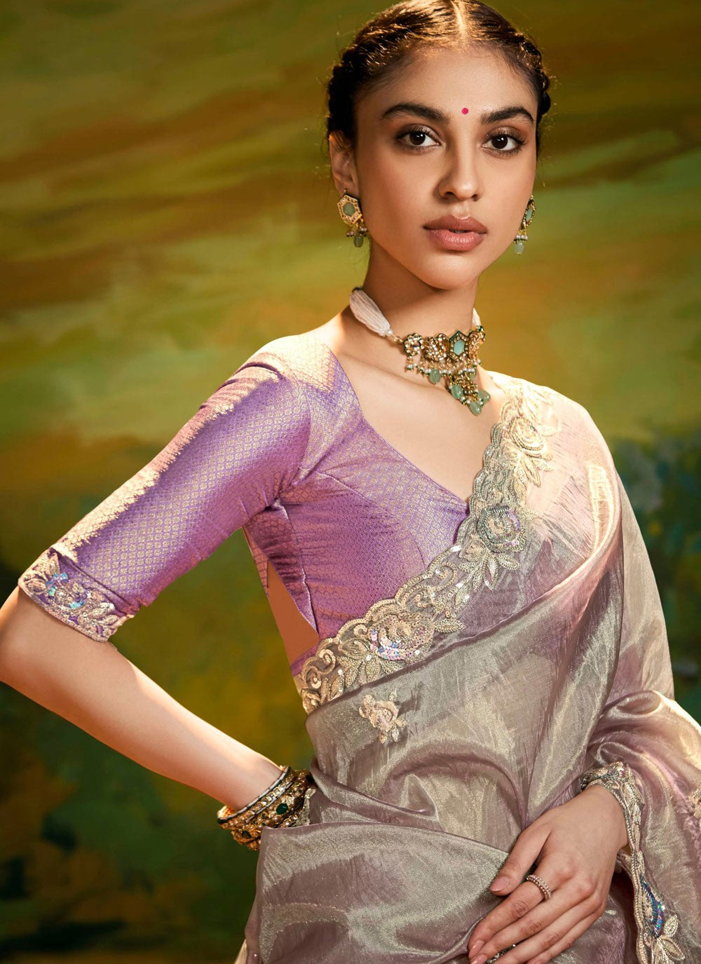 Embroidered Fancy Fabric Brown Trendy Saree S15257