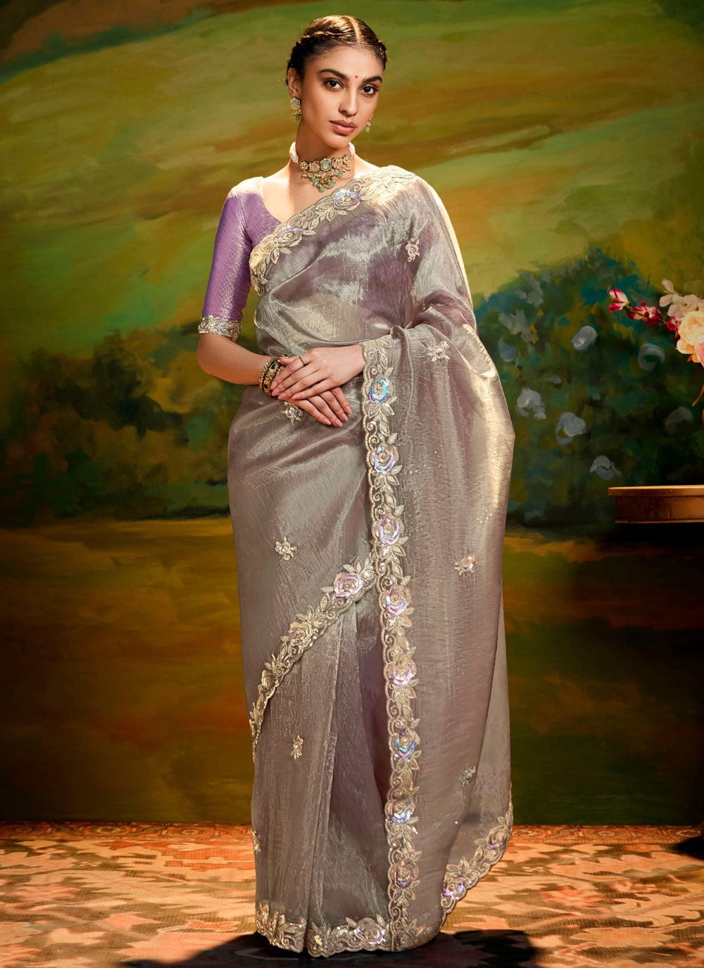 Embroidered Fancy Fabric Brown Trendy Saree S15257