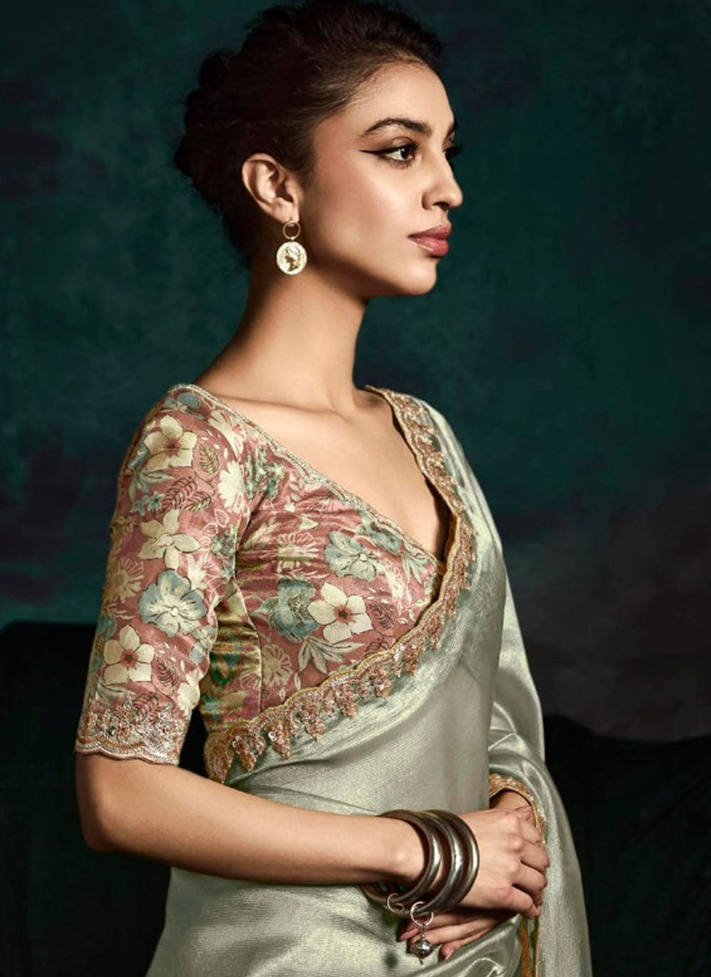 Blue Fancy Fabric Designer Saree Border Work, Cut Work, Embroidered, Sequins, Zari S15758