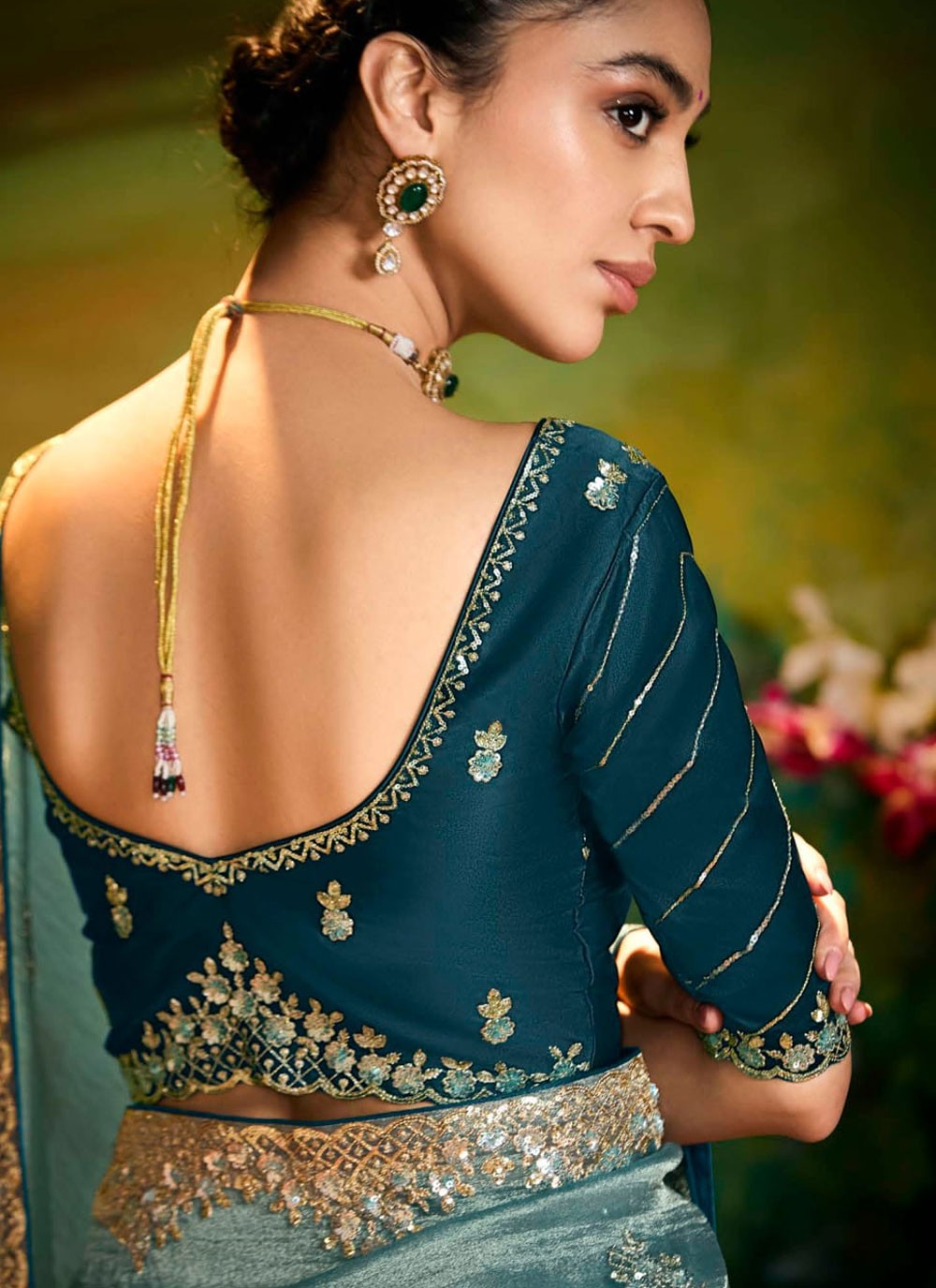 Embroidered Fancy Fabric Green Classic Saree S15256