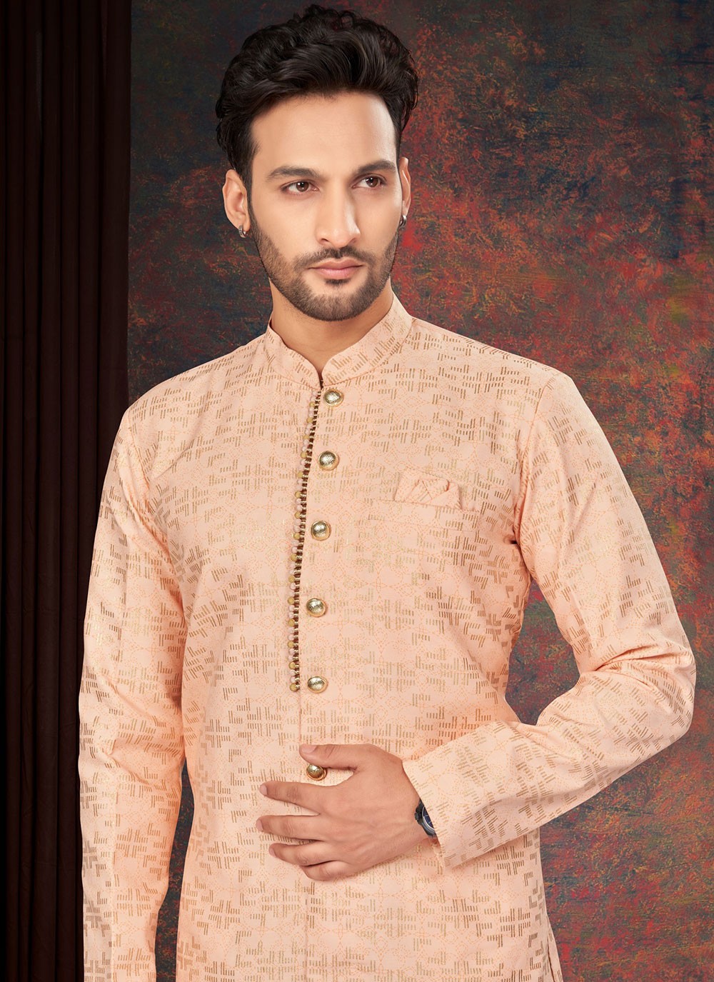 Fancy Work Fancy Fabric Peach Indo Western - M7200