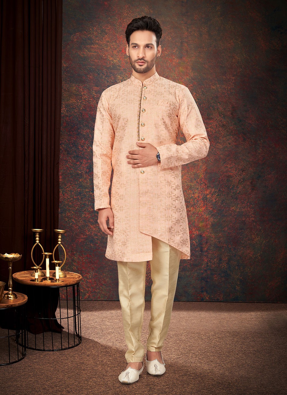Fancy Work Fancy Fabric Peach Indo Western - M7200