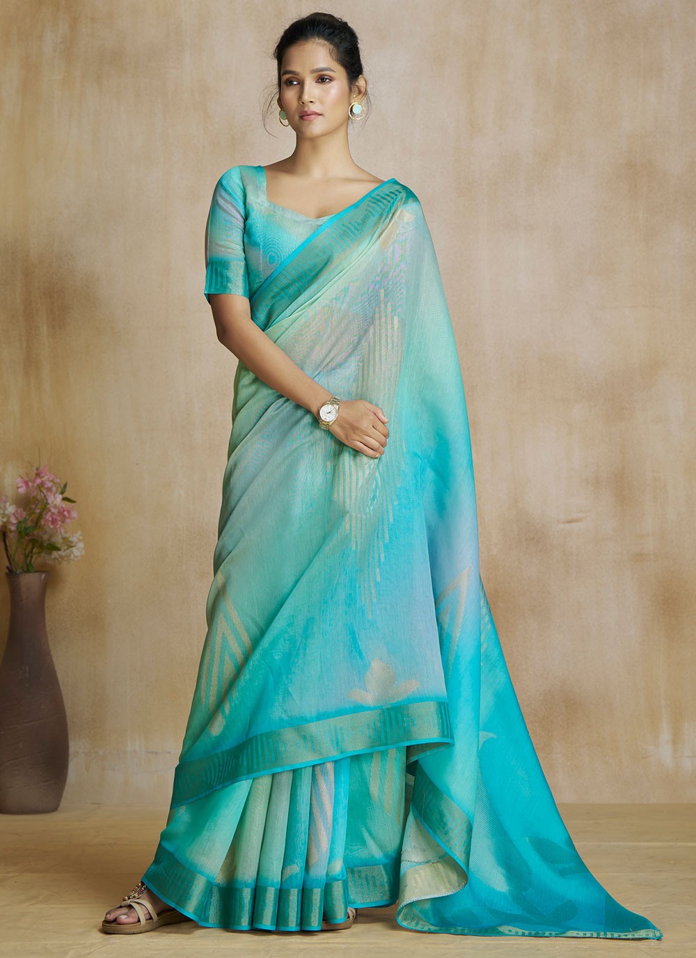 Classic Digital Print Fancy Fabric Saree - S8584