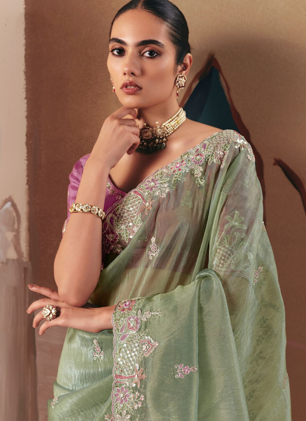 Green Fancy Fabric Contemporary Saree Embroidered, Sequins S20018