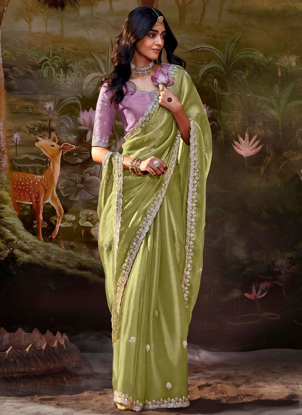 Shaded Border Work Fancy Fabric Saree - S7643