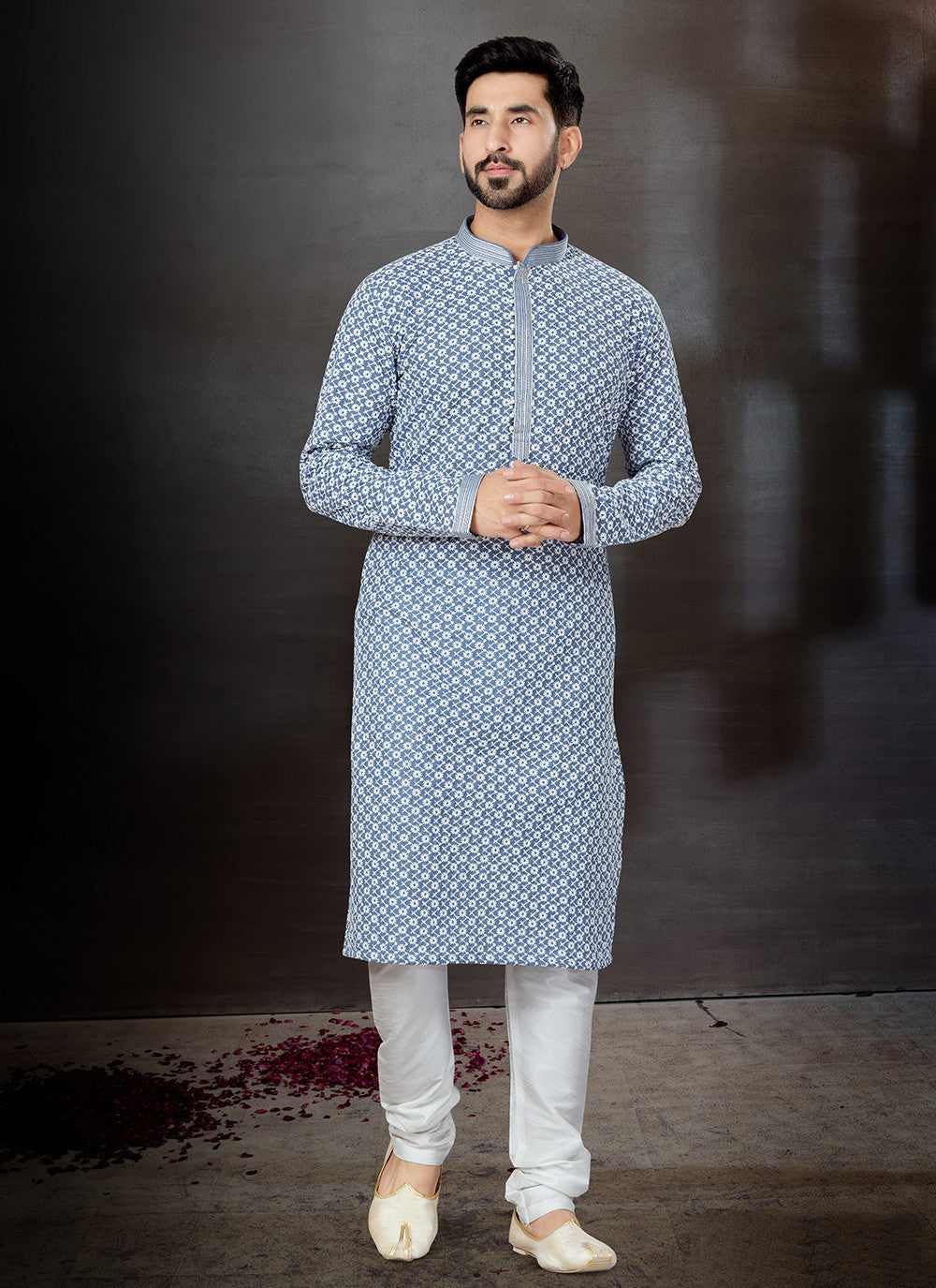 Embroidered Fancy Fabric Grey Kurta - M5748