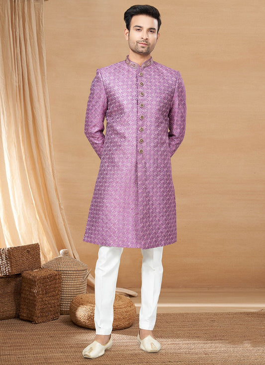 Hand Embroidery Fancy Fabric Purple Indo Western - M6232