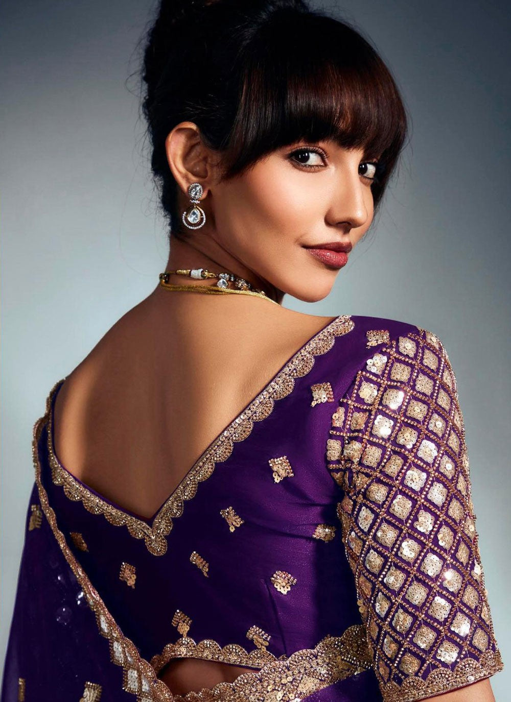Purple Fancy Fabric Trendy Saree Cut Work, Cutdana, Khatli Work, Sequins, Zari S19061