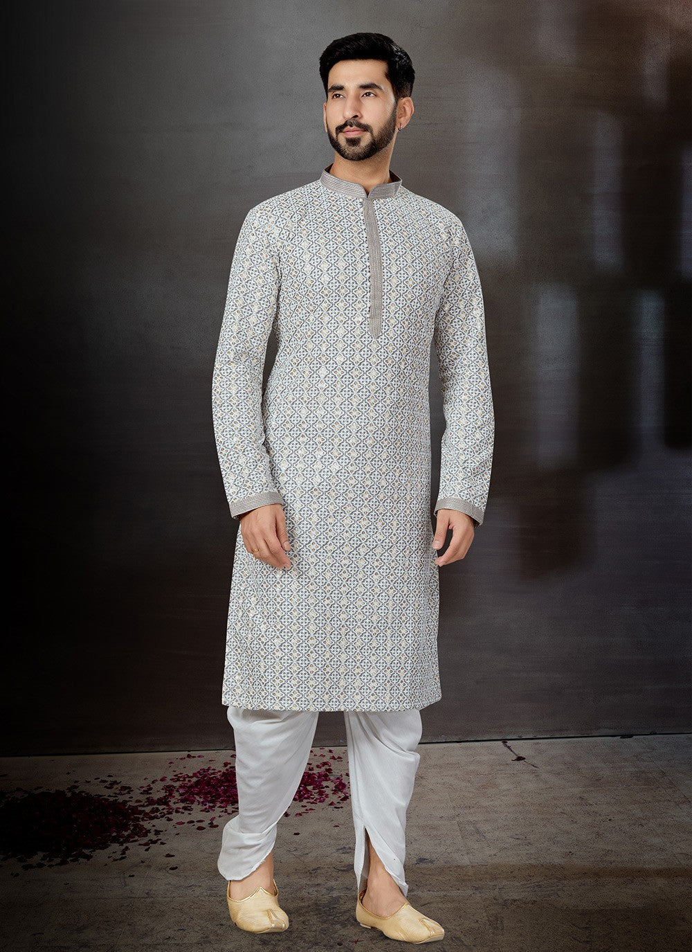 Embroidered Fancy Fabric Grey Kurta - M5759