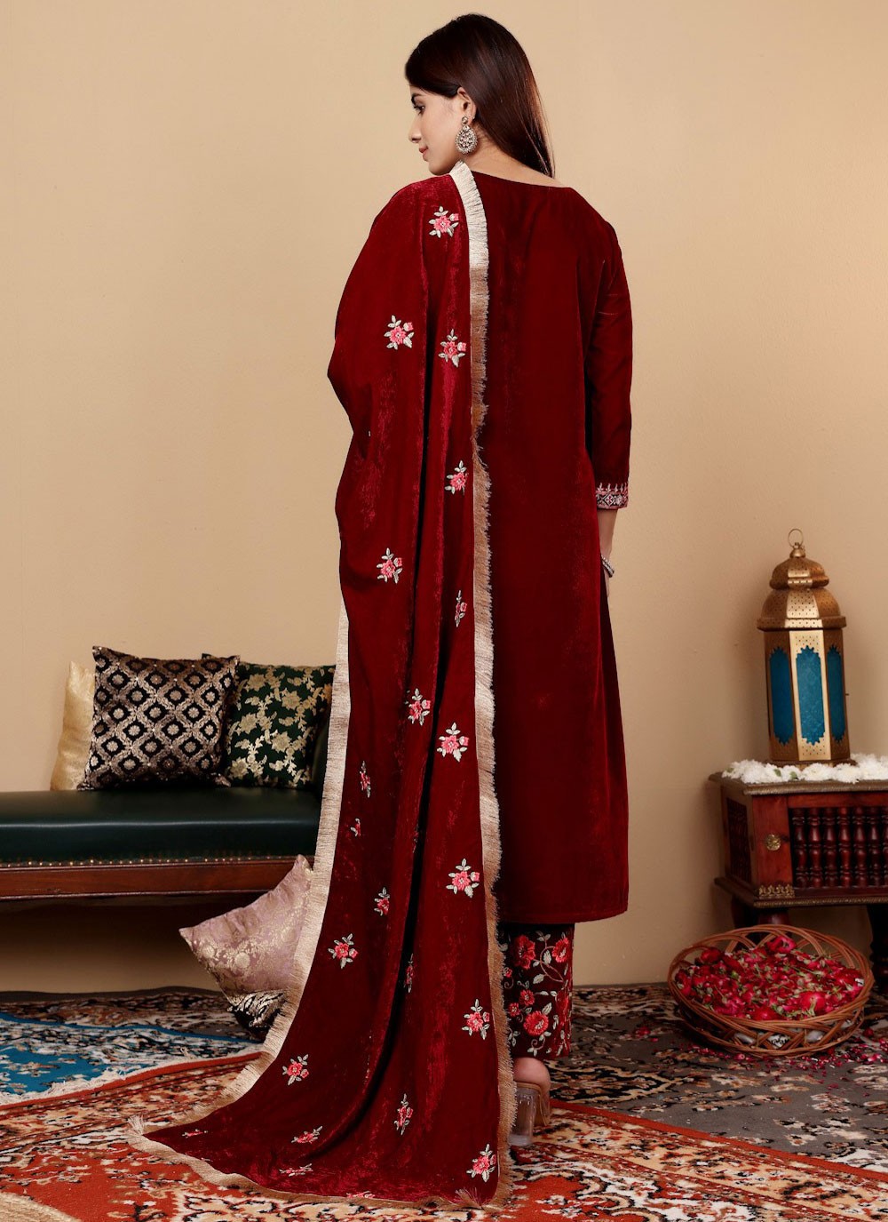 Salwar Suit Embroidered Maroon Fancy Fabric T5638