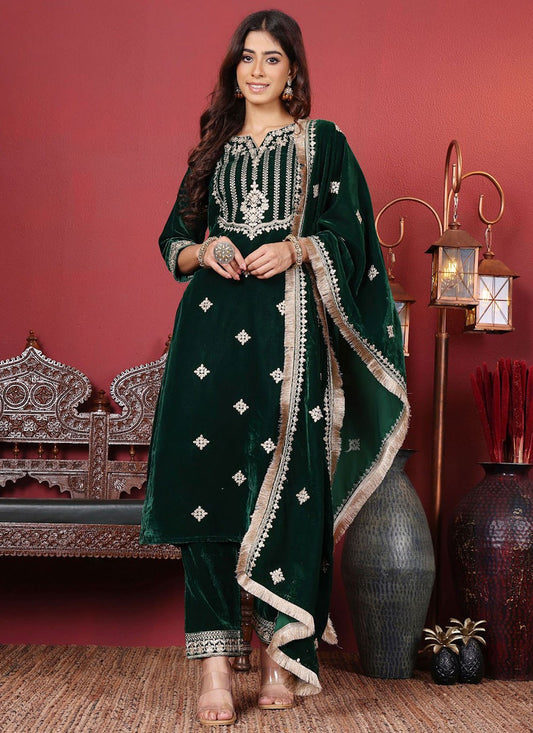 Salwar Suit Embroidered Green Fancy Fabric T5639