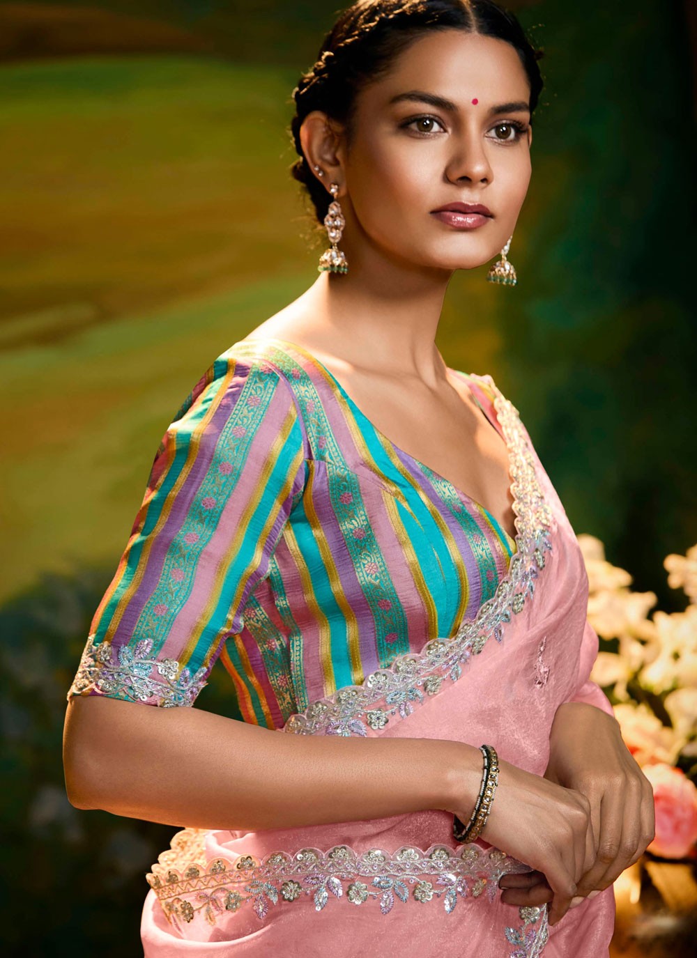 Embroidered Fancy Fabric Peach Traditional Saree S15255